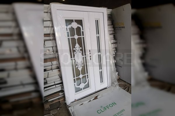 Elegant double security door in white French glass in Aba